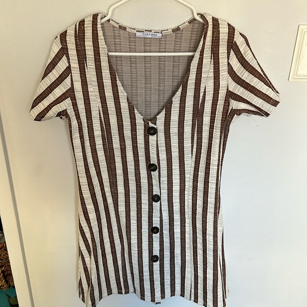 Zara Trafaluc. Brown and Cream Striped dress. Size med